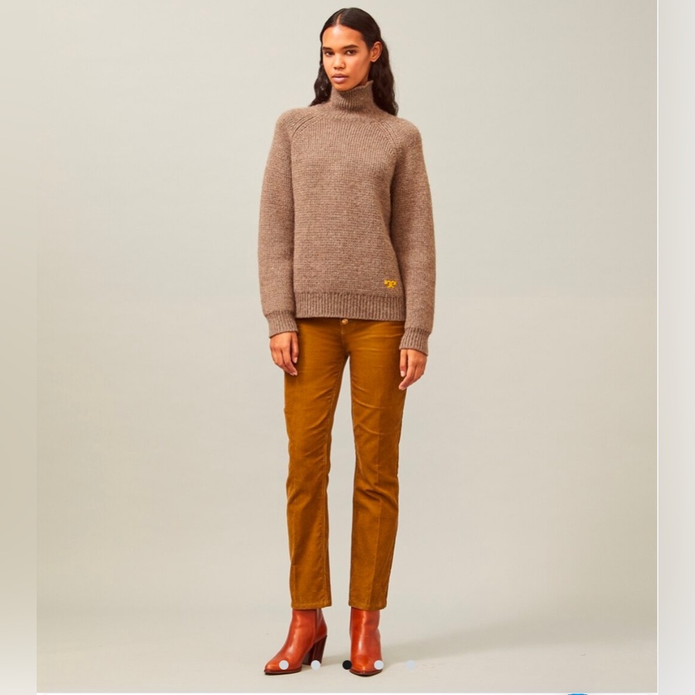Tory Burch Raglan Turtleneck Swetaer Size M Dark Oatmeal Melange